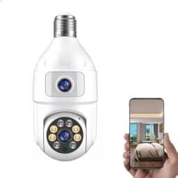 Câmera Lampada Dupla de Segurança WiFi Lâmpada 360° com Visão Noturna e Lentes Duplas Full HD 8MP: Interna/Externa, Áudio à Prova d'Água/Impermeável