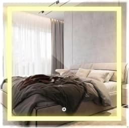 Espelho Quadrado Jateado LED com Touch 50x50cm, Controle de Intensidade, Suporte de Instalação (Neutro)