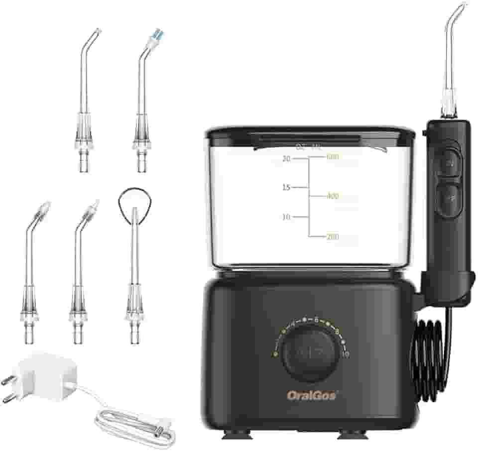 Irrigador Bucal Profissional, Reservatório de 600ml, Bivolt, Multifuncional Saúde, Limpeza Profunda, Jato de Água Ultrassônico, 10 Níveis de Pressão, Escova Elétrica, Versão Familiar, 5 Pontas Substituíveis, Preto