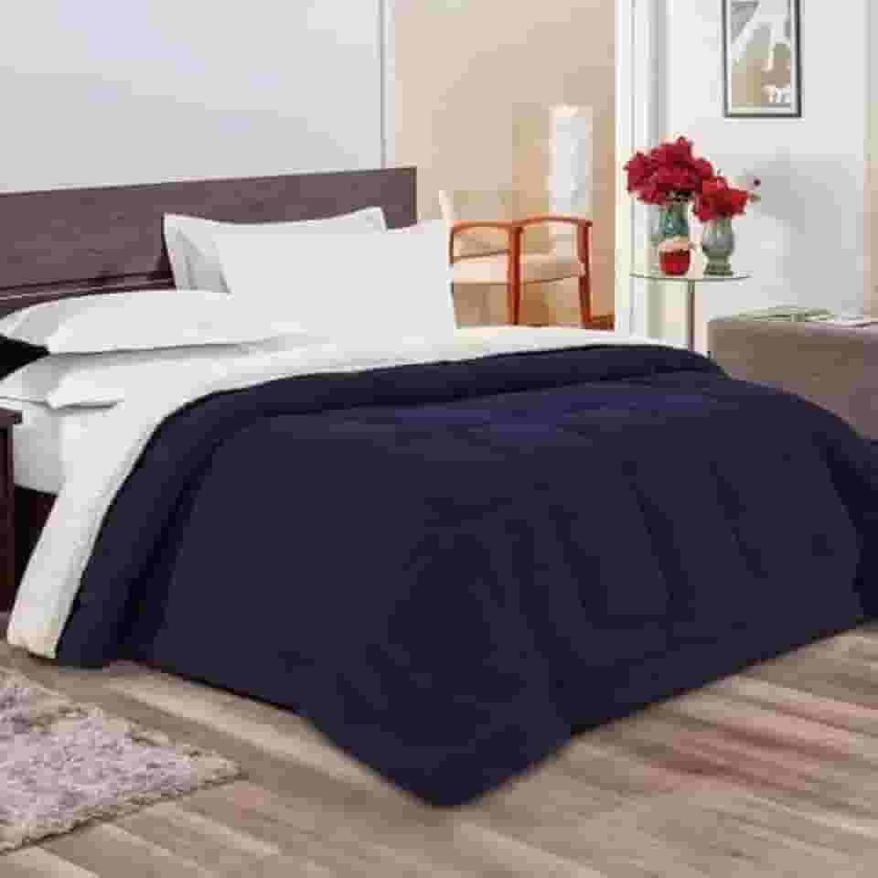 Edredom Sherpa Queen 2,40 x 2,20m Cobertor E Coberdrom Macio Dupla Face (Marinho)