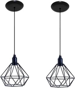 Kit com 02 Luminarias Pendente Aramado Modelo Diamante Preto
