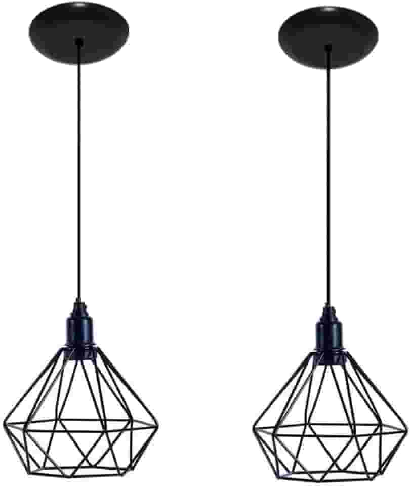 Kit com 02 Luminarias Pendente Aramado Modelo Diamante Preto