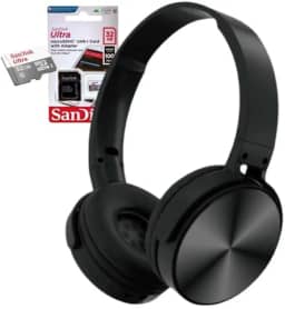 Fone de Ouvido abafador headSet Bluetooth, com Cartão de Memória de 32GB SanDisk, redução de ruídos, rádio FM, cabo micro usb, fone sem fio 5 horas de bateria/compativel Android, iphone,ios