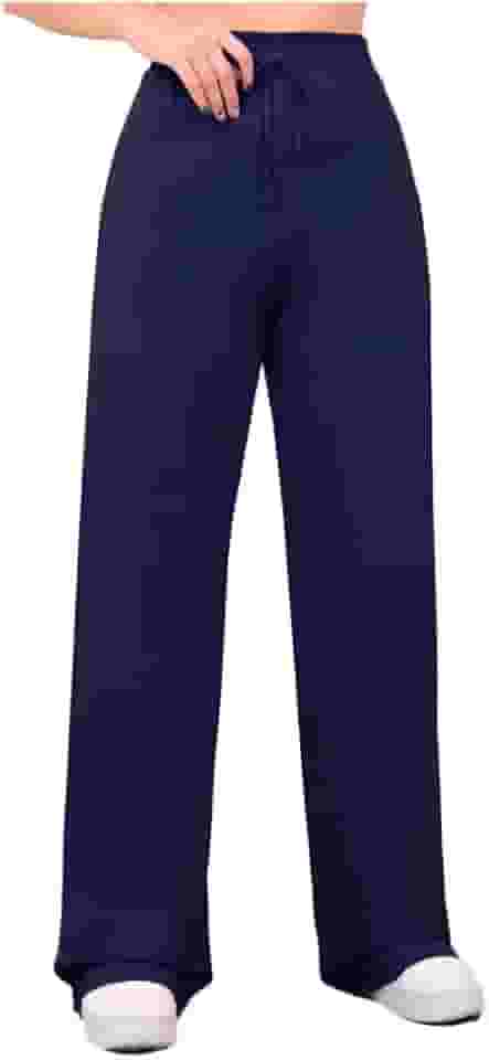 Calça Moletinho Pantalona Wide Leg Moletom Feminina Cós Largo Corte a Fio Sem Felpa