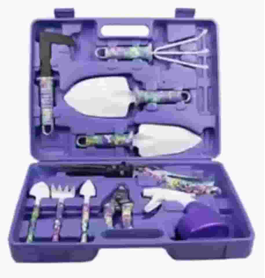 Kit de Jardinagem Profissional com 10 Peças em Maleta, Metal, Tesoura, Ancinho, Rastelo, Roxo (ROXO)