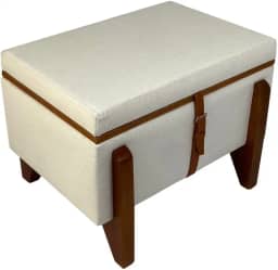 Puff Baú Retangular Luxo Mesa Centro 60x40 Cm Linho Cru