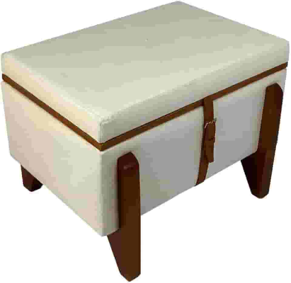 Puff Baú Retangular Luxo Mesa Centro 60x40 Cm Linho Cru