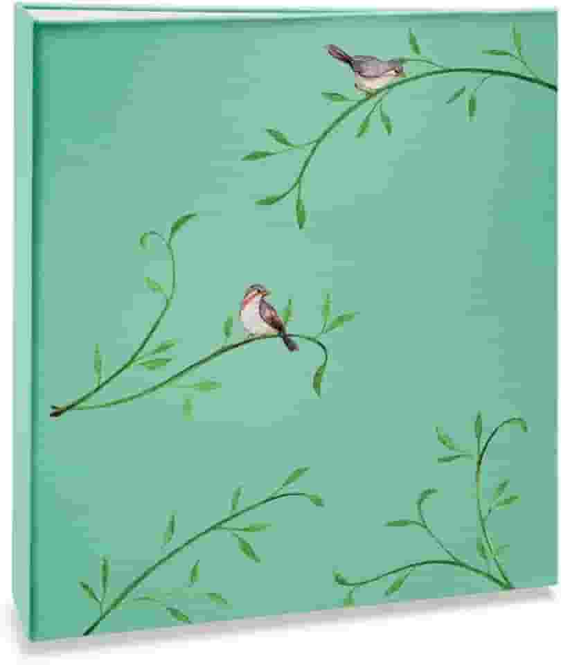 Álbum de fotos Ical, encadernação tradicional, para 300 fotos 10x15cm - envelope plástico transparente - linha Floral - modelo natureza - folhas e aves - 328