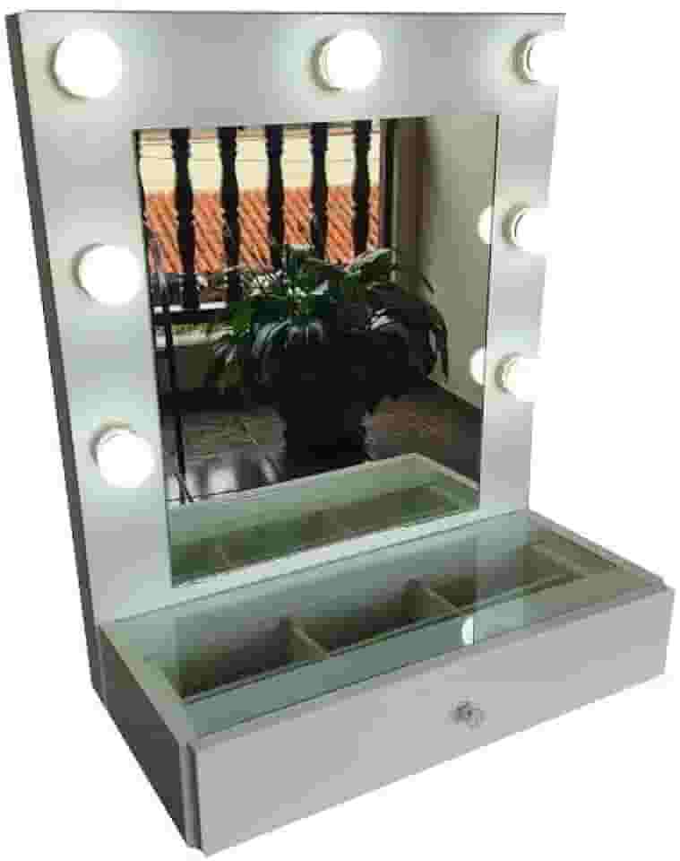 Penteadeira Maggie para Maquiagem e Joias Suspensa com Espelho e Kit Luz 7 Bocais Camarim 100% MDF (Branca)