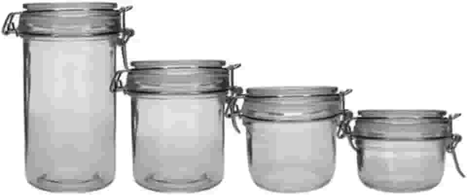 Jogo Com 4 Potes Herméticos De Vidro Com Vedação Em Borracha 500ml, 300ml, 250ml, 150ml Resistentes Ideal Para Armazenar Mel Grãos Cereais Temperos