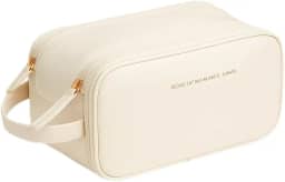 Necessaire Bolsa Organizadora de Maquiagem Couro Sintético Grande Capacidade com Duas Camadas, Alça Lateral, Divisórias Internas e Suporte para Pincéis – Ideal para Viagem (Gelo)