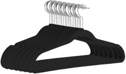 Kit 30 Cabides Reforçados de Veludo Antideslizante Adulto Ultrafino Preto Gancho 360°