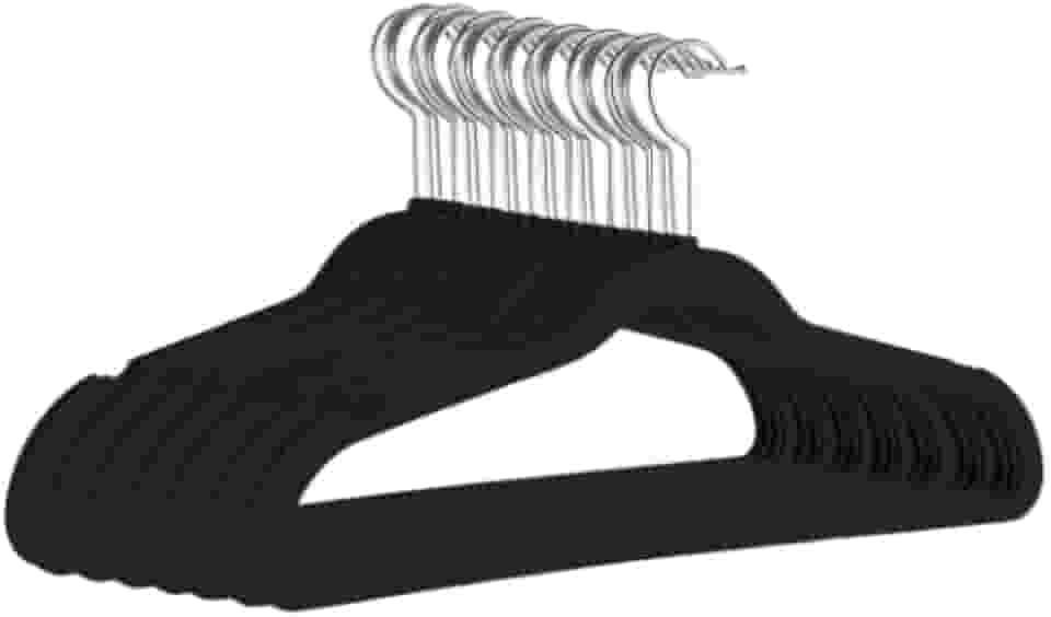 Kit 30 Cabides Reforçados de Veludo Antideslizante Adulto Ultrafino Preto Gancho 360°