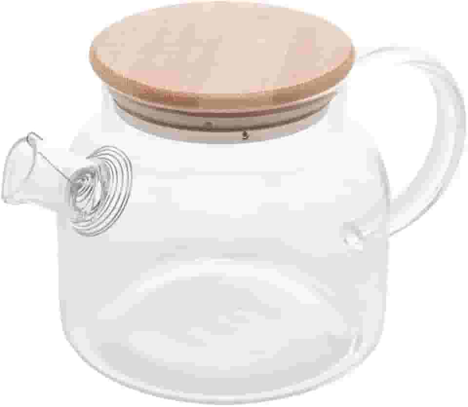 WOLFF - Chaleira de Vidro Borossilicato com Tampa em Bambu - 600ml - Resistente a Calor - Transparente