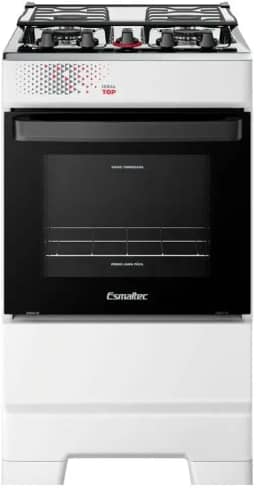 Fogão Esmaltec 4 Bocas Ideal Top Mesa Inox Tampa de Vidro Forno 50 Litros Branco T4IAB Bivolt