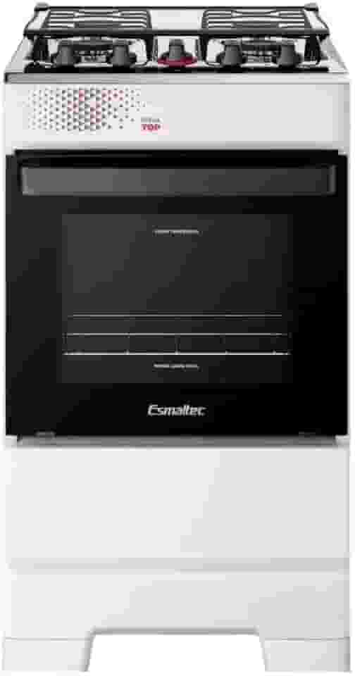 Fogão Esmaltec 4 Bocas Ideal Top Mesa Inox Tampa de Vidro Forno 50 Litros Branco T4IAB Bivolt