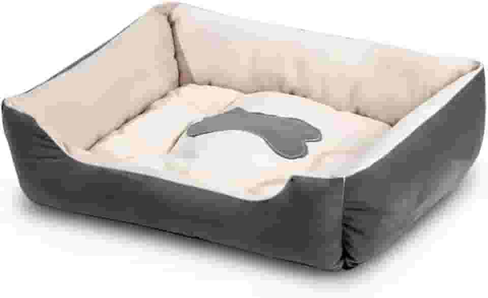 Cama Para Cachorro e Gato Macia Confortável Retangular Lavável Antiderrapante com Almofada – Ideal Para Pets Pequenos Médios e Grandes (Cinza, Pequeno)
