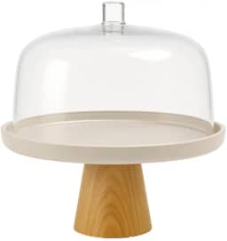 Ou Boleira com Pé e Cúpula 25cm Bege Linha Lume