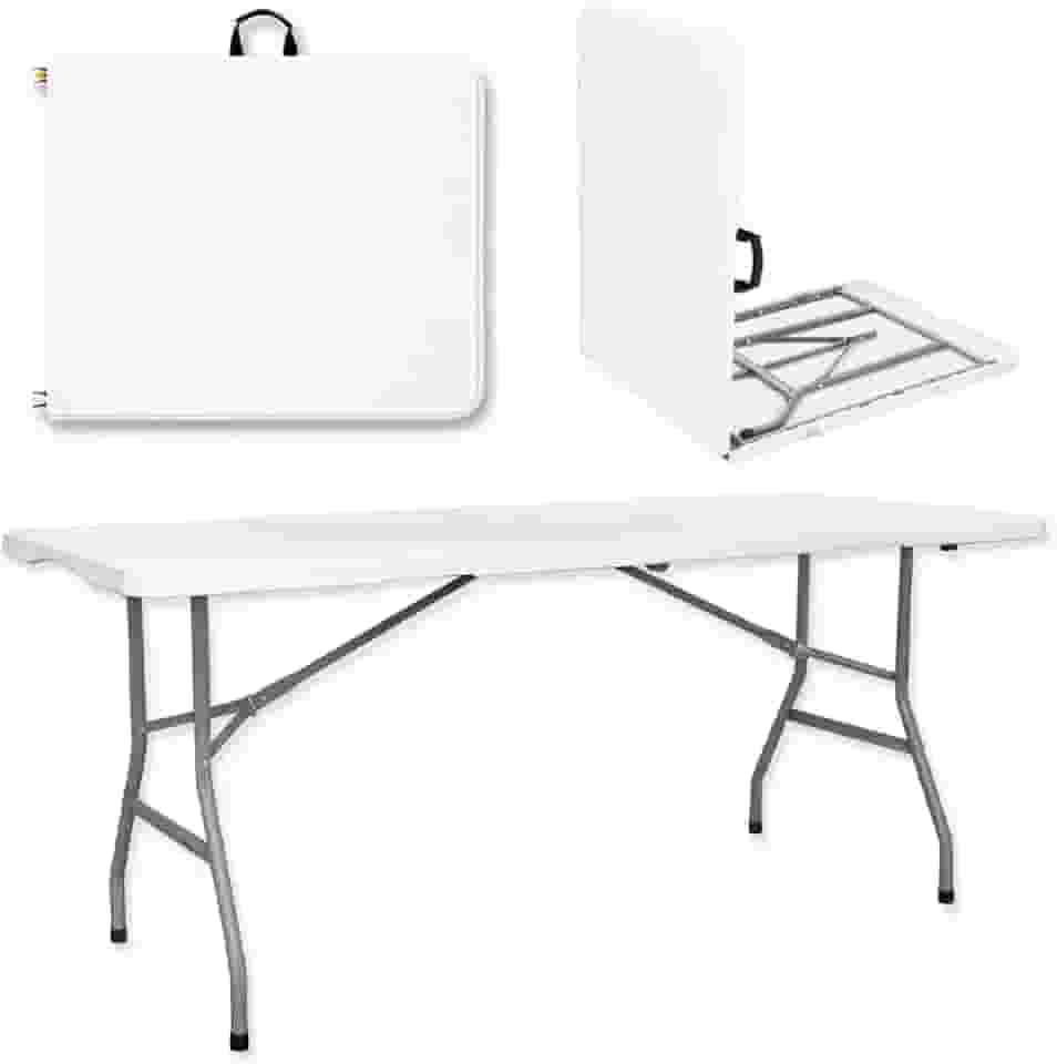 Mesa Dobrável Retangular Vira Maleta Portátil com Alça 1,80m para Áreas Internas e Externas
