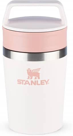 Stanley - Copo de Café Térmico, Caneca de Viagem Café Go com Tampa de Duas Partes Para Beber e Alça de Transporte, Garrafa Térmica de Aço Inoxidável, 236 ml, Rose Quartz
