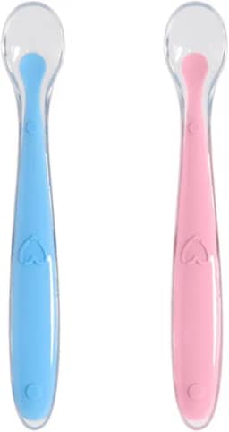 Kit Colher de Silicone para Bebê 2 Unidades Introdução Alimentar Infantil Azul e Rosa Macia Segura