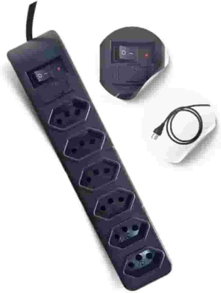 Filtro de Linha 6 Tomadas Bivolt Extensão Elétrica Proteção Contra Surtos, Curto-Circuito e Sobrecarga