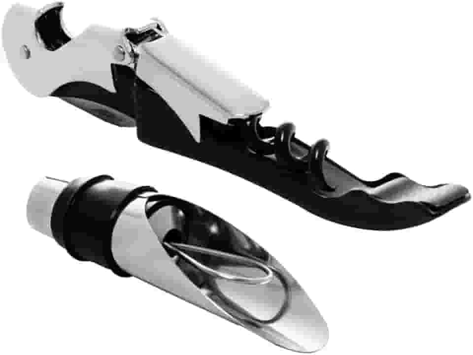 WOLFF - Conjunto Saca-Rolhas 2 Estágios de Aço Inox e Bico Dosador para Vinho - Sofisticação e Praticidade