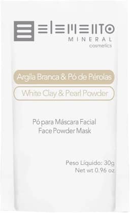 Elemento Mineral Máscara Facial Vegana Bio Argila Branca Com Pó de Pérolas 30g Limpeza Profunda Luminosidade e Clareamento Natural e Orgânico