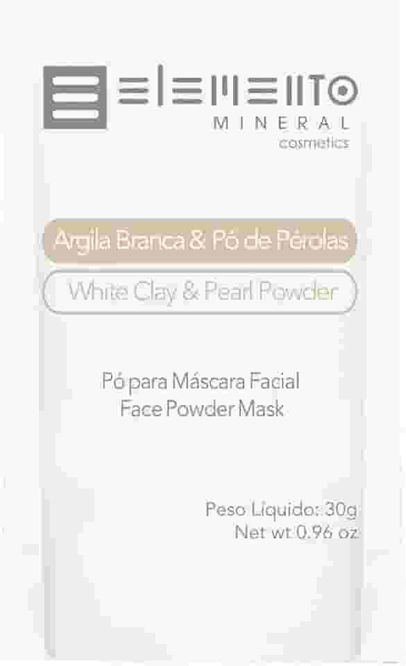 Elemento Mineral Máscara Facial Vegana Bio Argila Branca Com Pó de Pérolas 30g Limpeza Profunda Luminosidade e Clareamento Natural e Orgânico