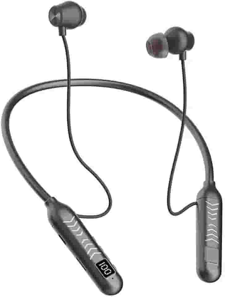 Fone de ouvido Bluetooth com microfone embutido, cancelamento de ruído, controle remoto, reprodução de cartão de memória, display digital (Preto)