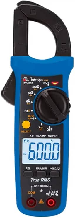Alicate Amperimetro Digital CATIII 600V Funcao NCV Minipa ET-3155