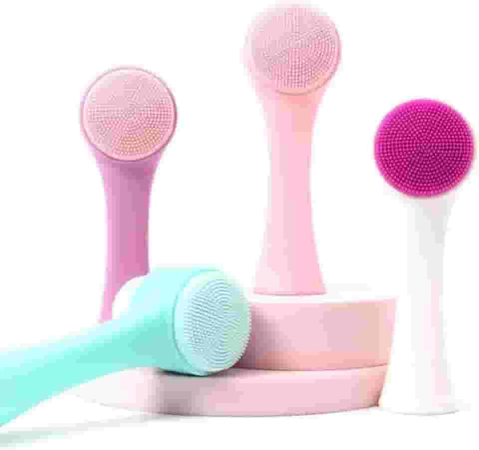 Escova De Limpeza Facial 2 em 1 Massagem Esponja Skin Care Silicone Cerdas (Branco com rosa)