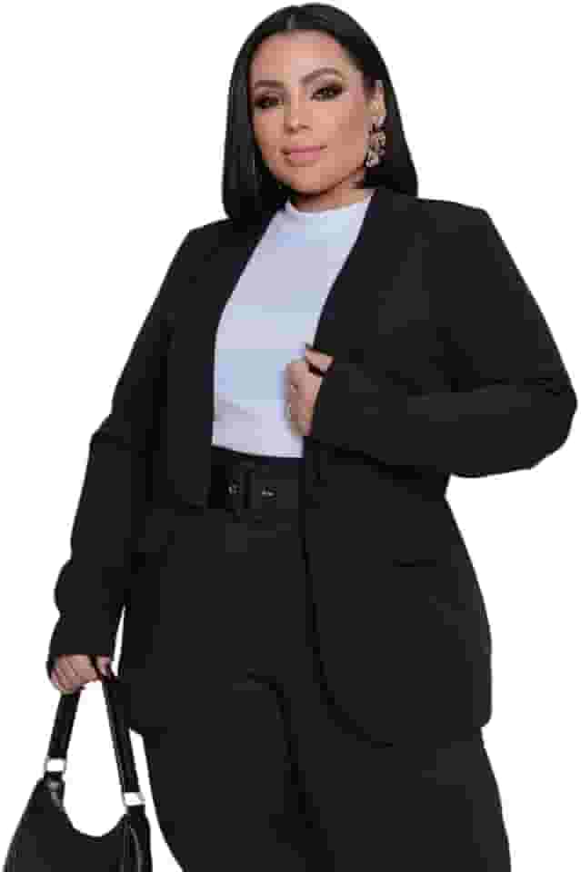 Blazer Feminino Terninho Alfaiataria Plus size G1 G2 G3 Tendencia 2026 (BR, Alfa, XXG, Plus Size, Regular, Plus Size, PRETO)