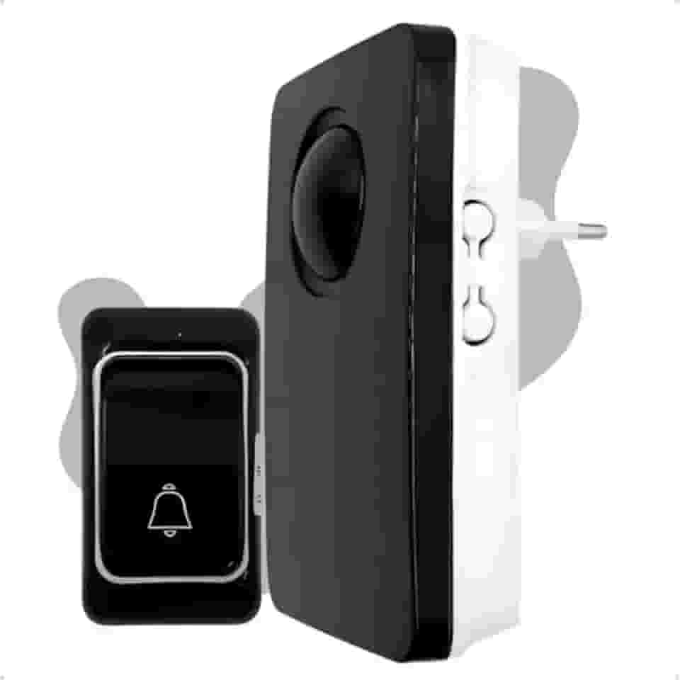 Campainha Sem Fio Prova D'água Bivolt Residencial Comercial ou Botão Emergencial Inteligente 38 Sons Premium (Preto)