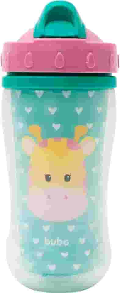 Buba Copo Parede Dupla Com Canudo Animal Fun - Girafa Colorido