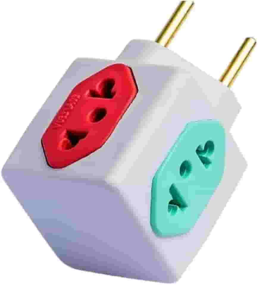 Adaptador de Tomada Universal Cubo 3D, 4 Saídas 3x 10A e 1x 20A Pino Fino e Grosso T Benjamim Compatível com Padrão Novo e Antigo Colorido