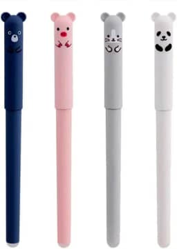 Conjunto Kit 4 Canetas Apagável Esferográfica 0.5mm Papelaria Fofa Kawaii Bichinhos Escola E Escritório