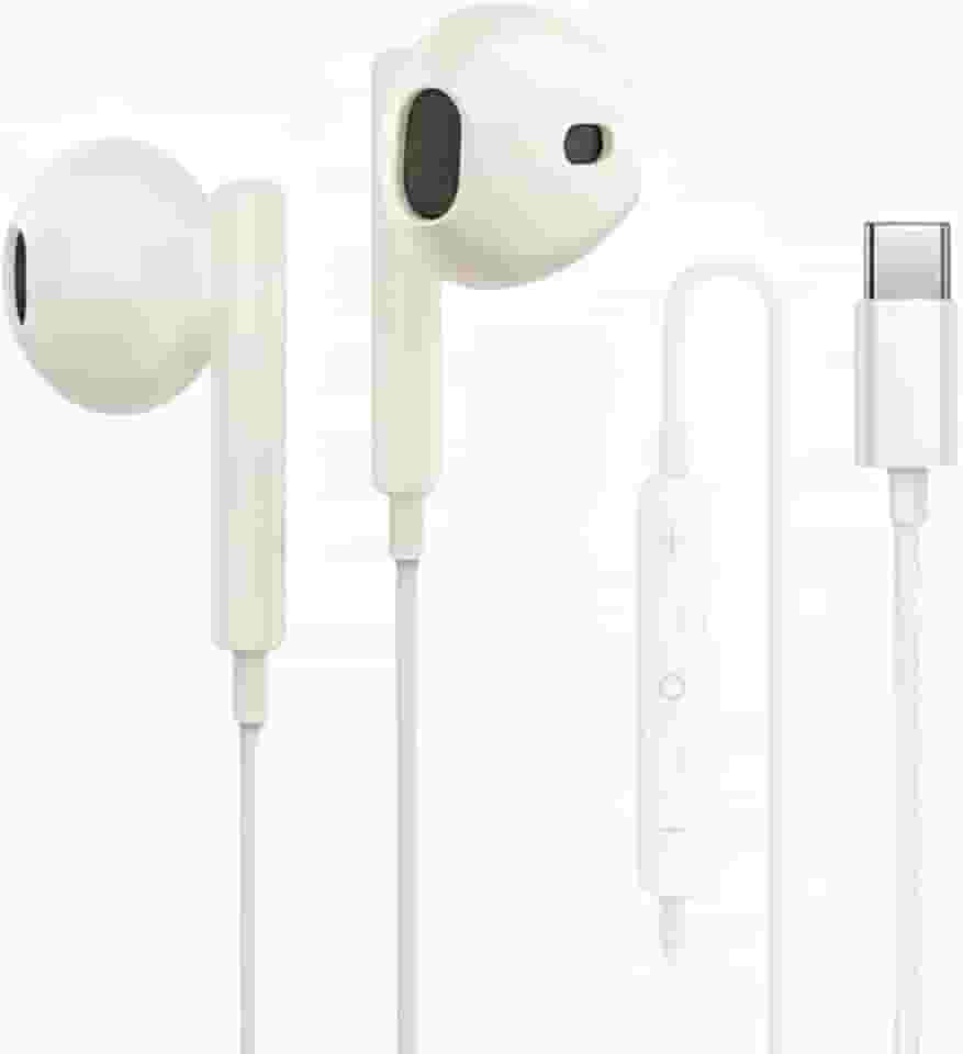 Fone De Ouvido Com Fio Tipo C com Microfone Integrado Áudio Redução de Ruido Cor Branco