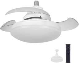 Ventilador de Teto com Controle Remoto Pás Retráteis E27 LED 18W 3 Cores 4 Velocidades Motor Brushless 85-265V