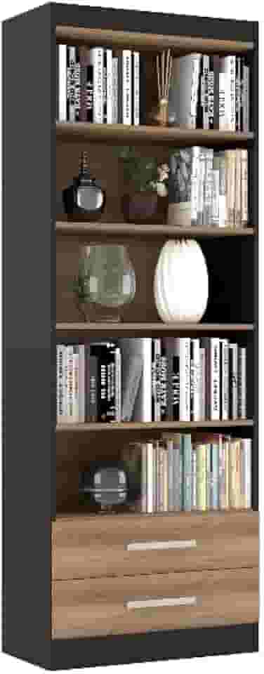 Estante Livreiro Multiuso Organizador com 2 Gavetas (PRETO/NATURE)