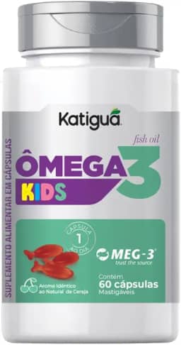 Katiguá, Ômega 3 + Vitamina E, Kids, MEG-3, EPA + DHA, Fish Oil, 60 Cápsulas Soft Gel • 60 doses