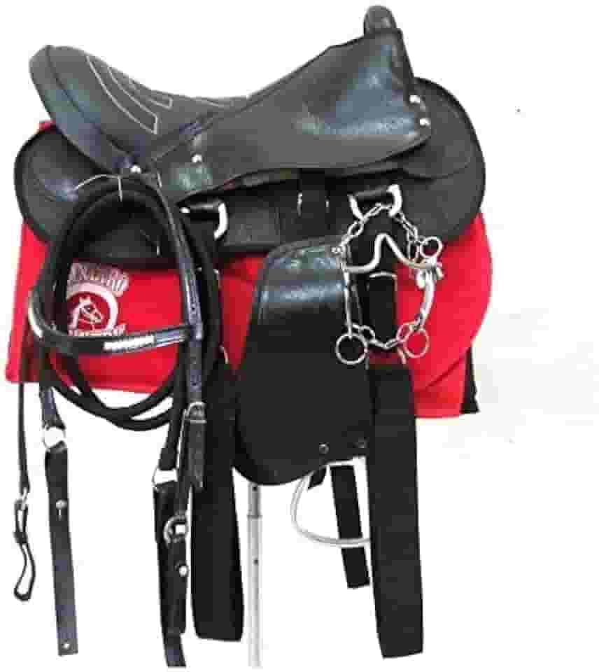 Sela Australiana Preta Simples para Cavalgada E Passeios Completa Com Manta e Freio Inox