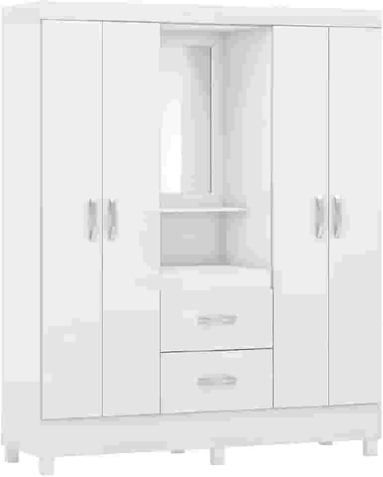 Guarda Roupas Casal Capela 4 Portas Com Espelho 2 Gavetas Lord Demóbile (Branco)