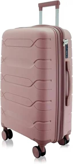 Mala de Viagem Média 23kg Expansível, Polipropileno Resistente, Cadeado Segredo, Rodas Duplas 360° Silenciosas (P1M Rosé Gold A)