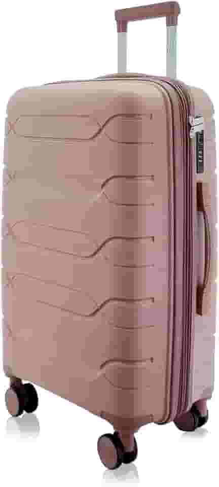 Mala de Viagem Média 23kg Expansível, Polipropileno Resistente, Cadeado Segredo, Rodas Duplas 360° Silenciosas (P1M Rosé Gold A)