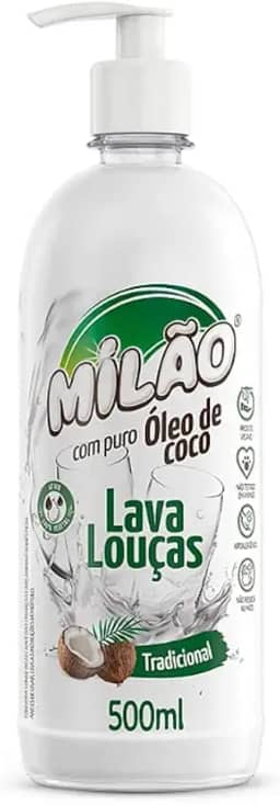 LAVA LOUÇAS LÍQUIDO NATURAL C/PURO ÓLEO DE COCO 500ML MILÃO