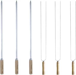 Kit Espetos Churrasco Duplo E Simples Inox Cabo Madeira 85cm