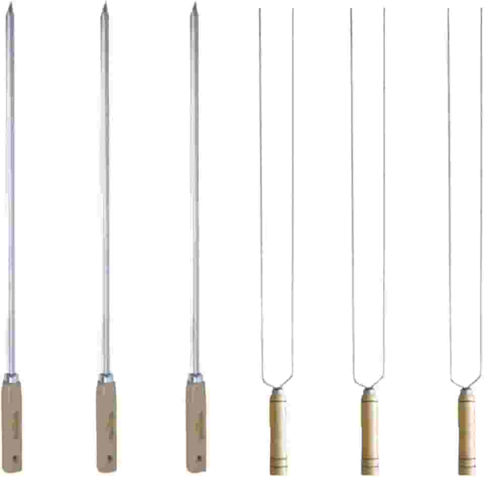 Kit Espetos Churrasco Duplo E Simples Inox Cabo Madeira 85cm