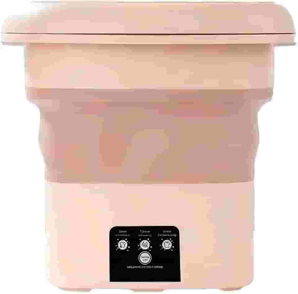 Mini Máquina de Lavar Roupa Portátil Dobrável Automática USB Lavadora de Viagem Camping para Roupas Íntimas Compacta Bivolt Instalação Zero(BEGE 6.5L COM CESTO)