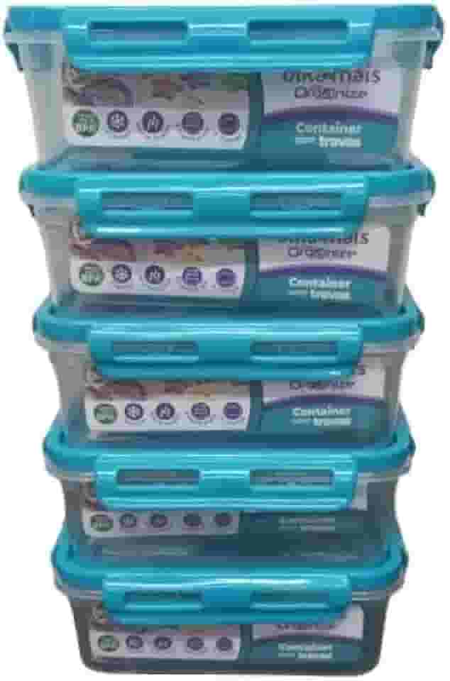 Kit 5 Potes Fitness – Marmitas para Dieta e Refeições Saudáveis - Potes com travas